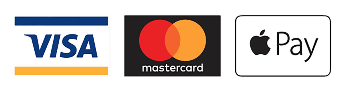 Accepted payment methods: Visa, Mastercard, Apple Pay, and more